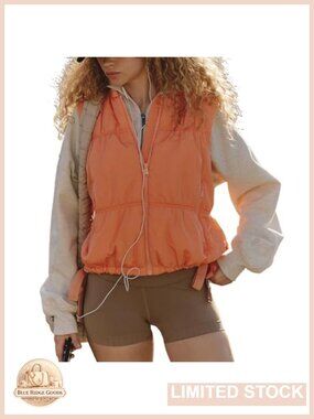 Women Cropped Quilted Puffer Vest Zip-Up Sleeveless Gilet with Pockets